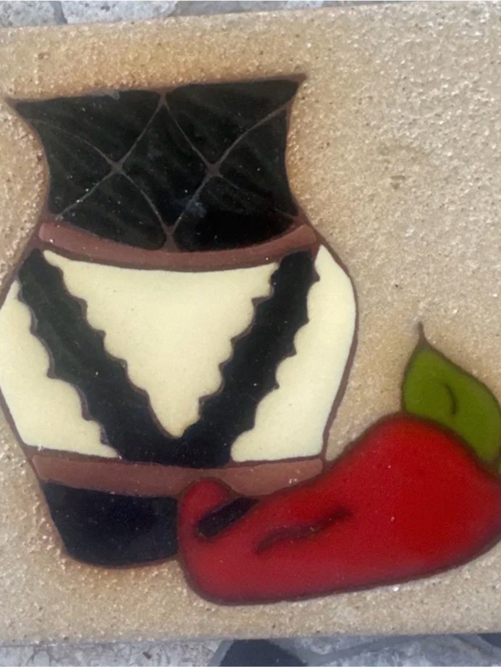 Decorative Ceramic Trivet Tile Accent - Black, Cream & Red 6x6